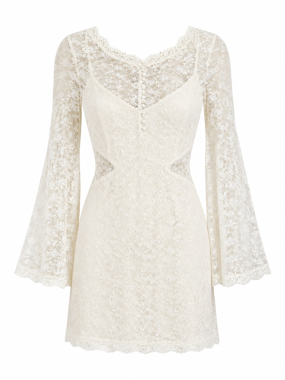 Free People Ivory Lace Mini Dress with Bell Sleeves